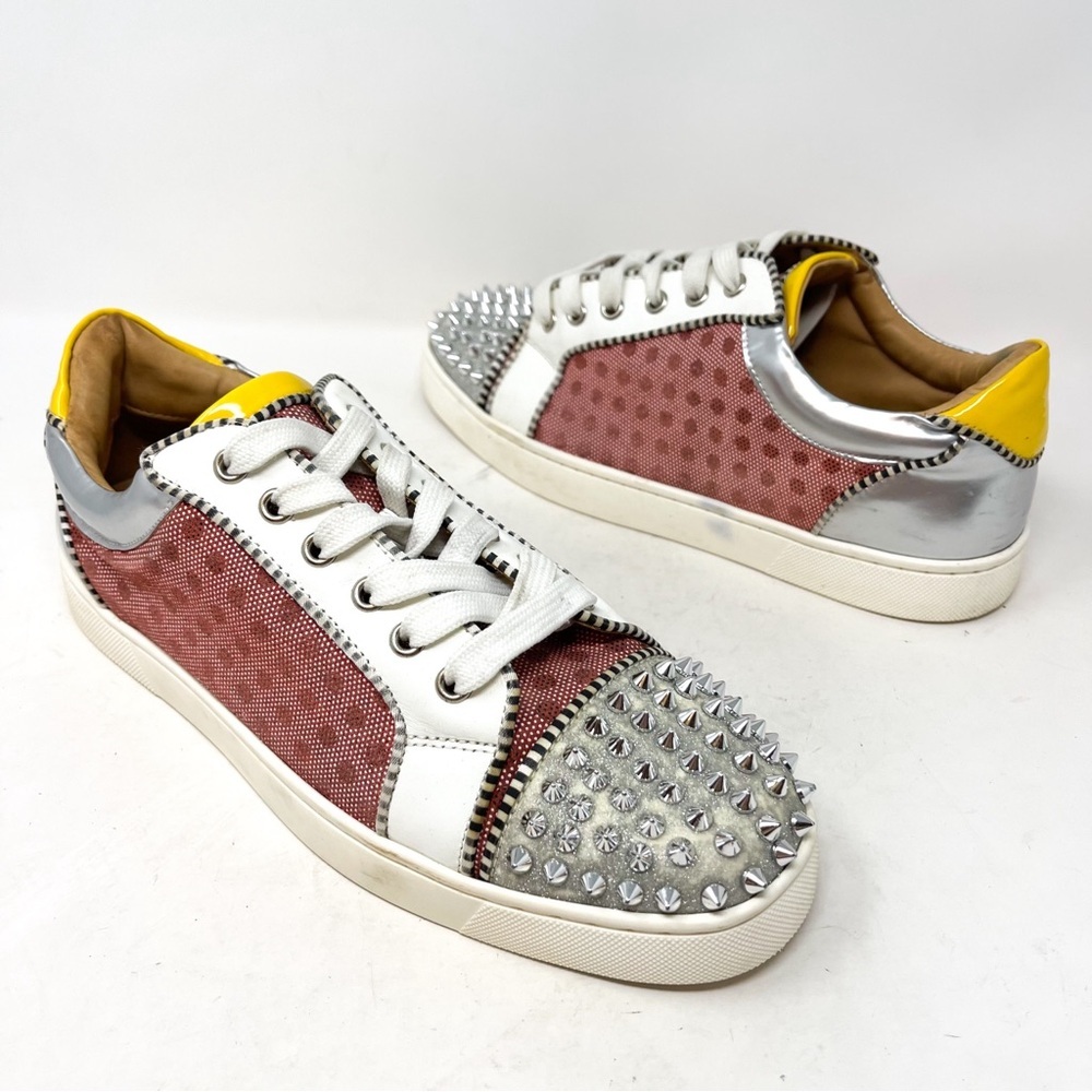Christian Louboutin Pink, Silver & Yellow Studded Low-Top Sneakers